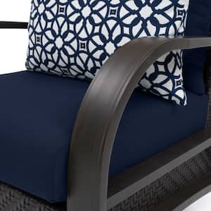 Barcelo 5-Piece Motion Wicker Patio Deep Seating Conversation Set with Sunbrella Navy Blue Cushions