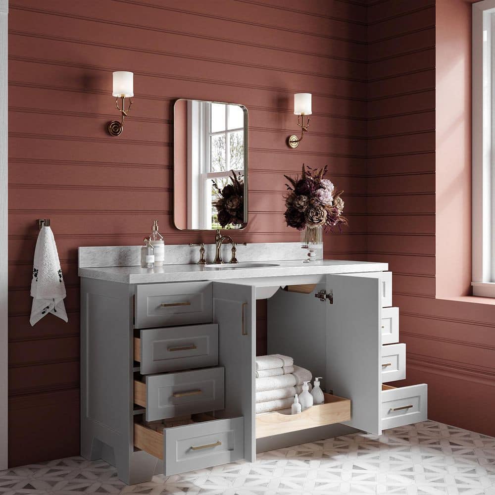Taylor 61" Gray Freestanding Bath Vanity with Carrara Marble Top