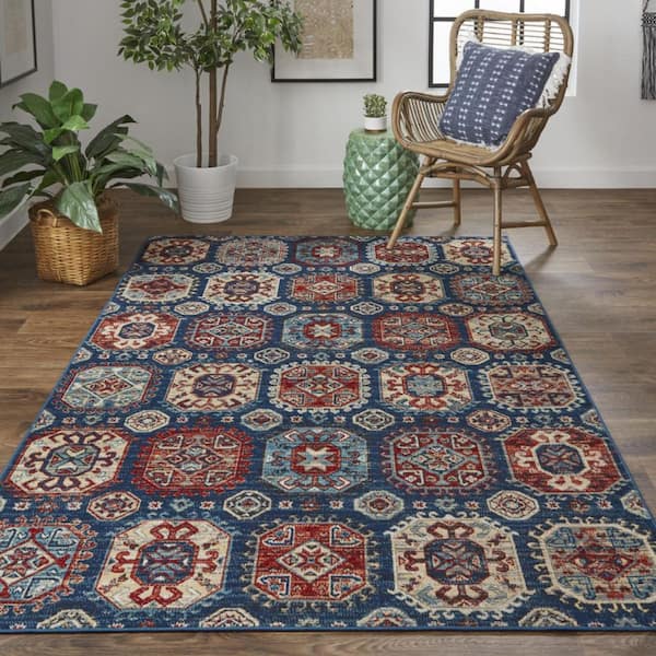 2 ft. x 8 ft. Blue, Orange Abstract Area Rug