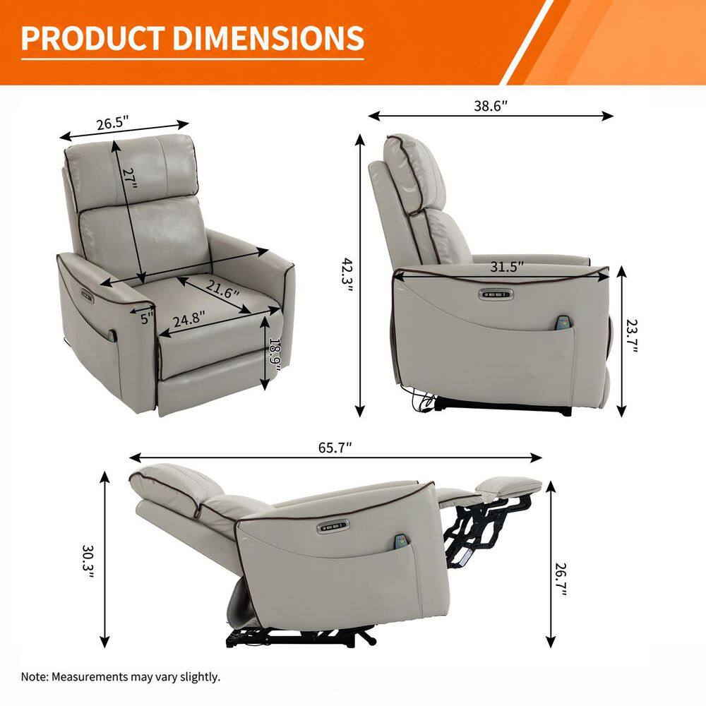 Dimensions diagram of the recliner chair.