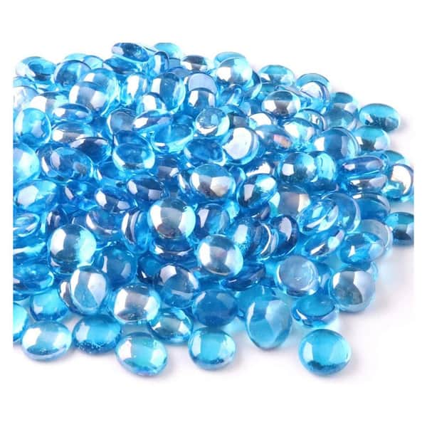 Misopily 3/4 in. 10 lbs. Reflective Fire Glass Beads for Indoor/Outdoor Gas Fire Pit, Fireplace and Landscaping, Pacific Blue