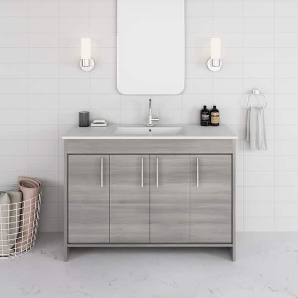 Villa 48 in. W x 18 in D Bath Vanity in Ash Gray with Ceramic Vanity Top in White with White Basin