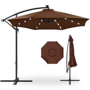 10 ft. Cantilever Solar LED Offset Patio Umbrella with Adjustable Tilt in Brown