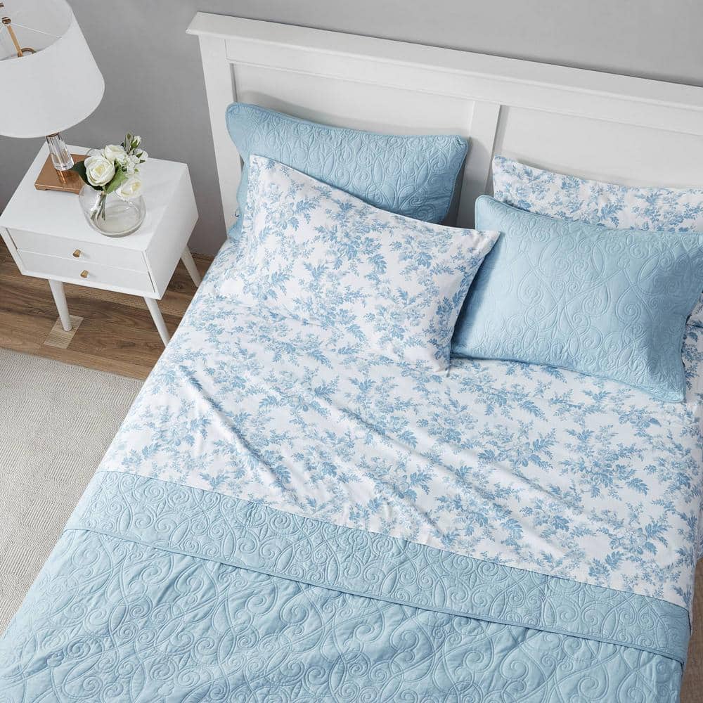 Vanessa Blue Floral Cotton Twin Flannel Sheet Set