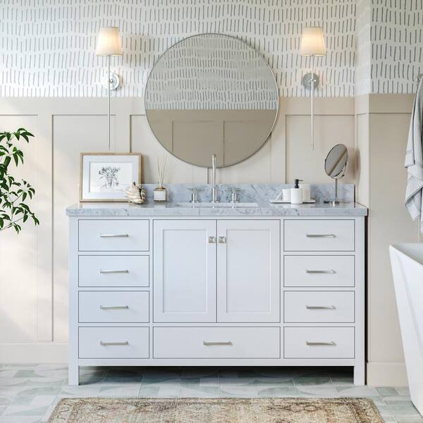 ARIEL Cambridge 61 in. W x 22 in. D x 36 in. H Bath Vanity in White ...