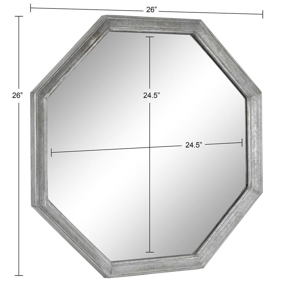 26" Silver Octagon Wall Mirror with Galvanized Metal Frame