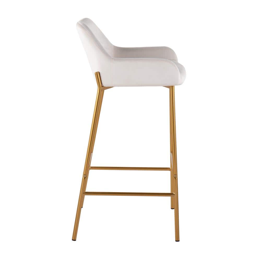 Gold Metal and White Velvet Contemporary Bar Stools, Set of 2