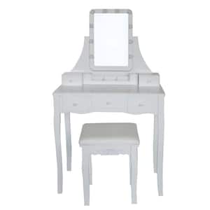 5- Drawer White Wooden Vanity Dresser Set with LED Lights and Stool (15.7 in. D x 31.5 in. W x 53.5 in. H)