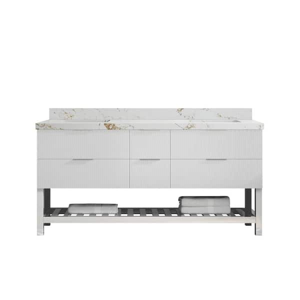 Willow Collections Catalina 72 in. W x 22 in. D x 36 in. H Double Sink Bath Vanity in White with 2 in. Viola Gold Qt. Top
