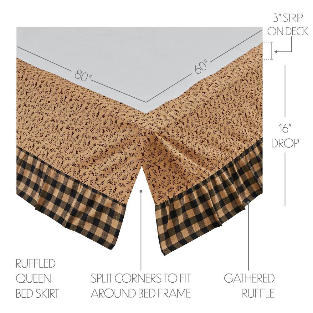 Natural Cotton Queen Bed Skirt with Check Pattern