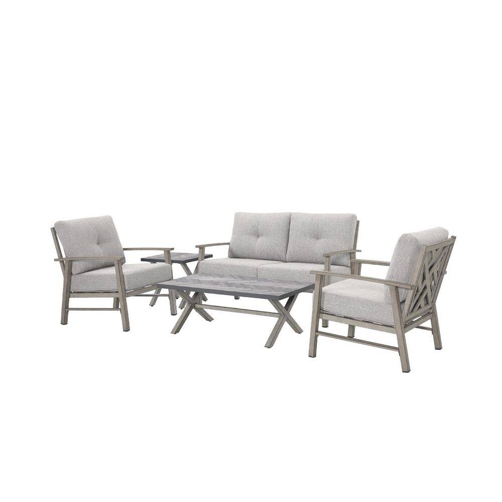 Dark Gray 5-piece Aluminum Outdoor Patio Conversation Sofa Set with Coffee Tables and Gray Cushions price history on PriceWatchPro