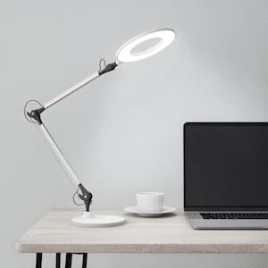 17 in. Metal Silver Swing Arm Architect LED Desk Lamp with Ring Light