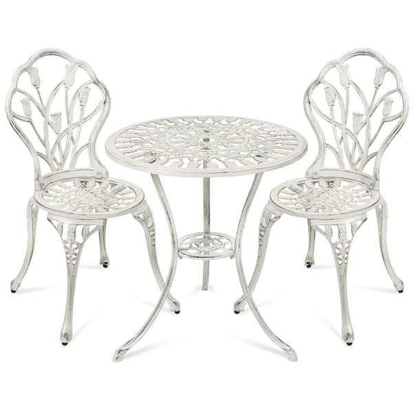 Best Choice Products White 3-Piece Metal Cast Aluminum Outdoor Patio Bistro Furniture Set with Antique Finish