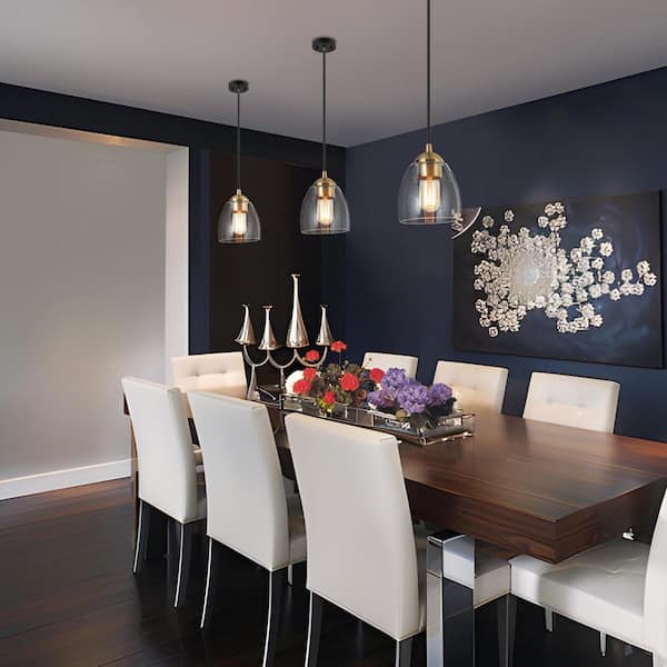 Zevni 1-Light Brass Gold Mini Pendant Light, Seeded Glass