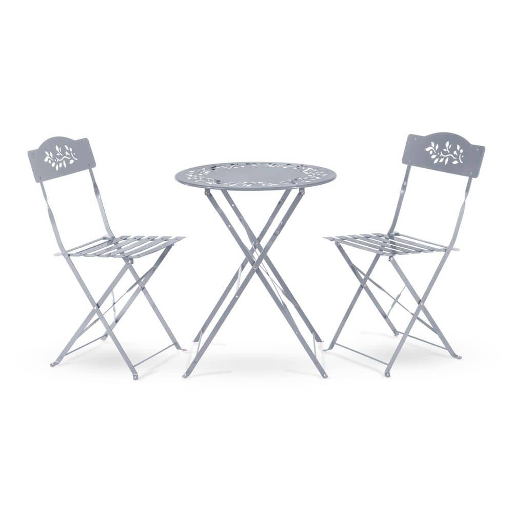 3-Piece Indoor Outdoor Metal Bistro Set Folding Table and Chairs Patio Seat