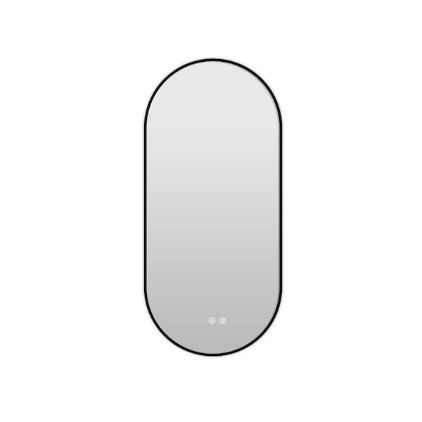 Unbranded 18 in. W x 36 in. H Oval Framed Wall-Mounted Bathroom Vanity Mirror in Black