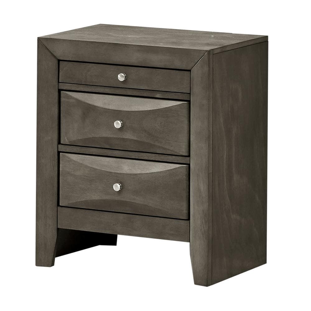 Gray Wood Veneer 3-Drawer Nightstand