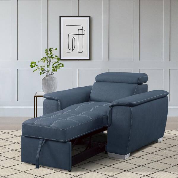 Warrick Blue Microfiber Arm Chair with Pullout Ottoman 8228BU1 The