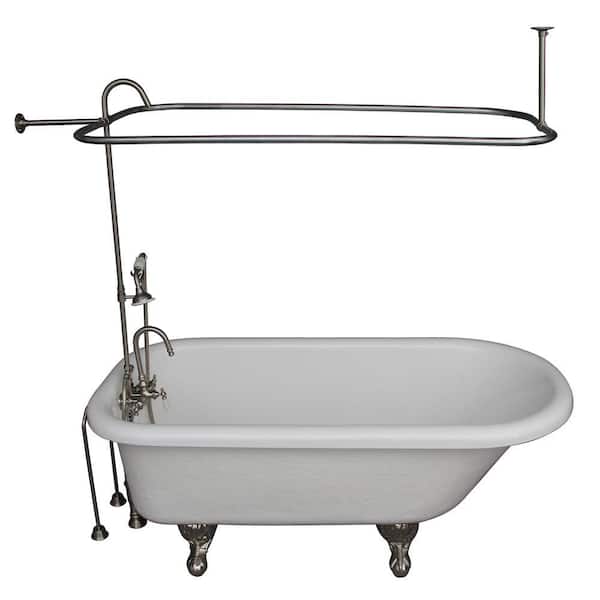 5 ft. Acrylic Ball and Claw Feet Roll Top Tub in White with Brushed Nickel Accessories