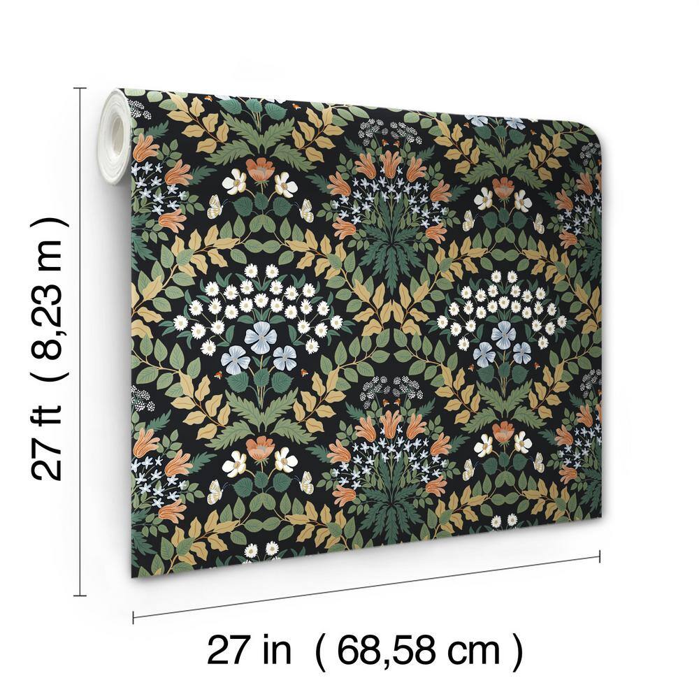 Bramble Art Nouveau 27' Black/Green Smooth Wallpaper Roll