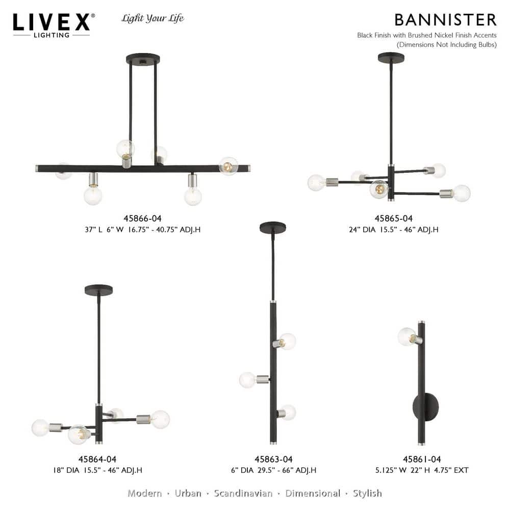 Bannister 5-Light Asymmetrical Black and Nickel Chandelier
