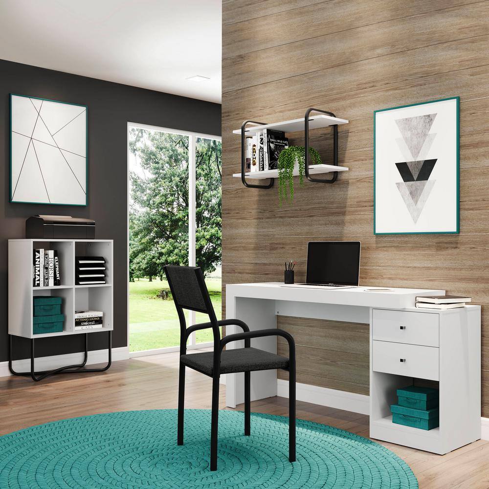 White Expandable Home Office Desk with Drawers and Filing Cabinet