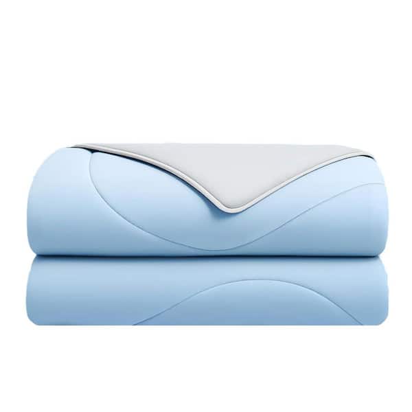 Light Blue Cooling Comforter Queen Size, Lightweight and Breathable Summer Ice Blanket 90x90 Inches Polyester