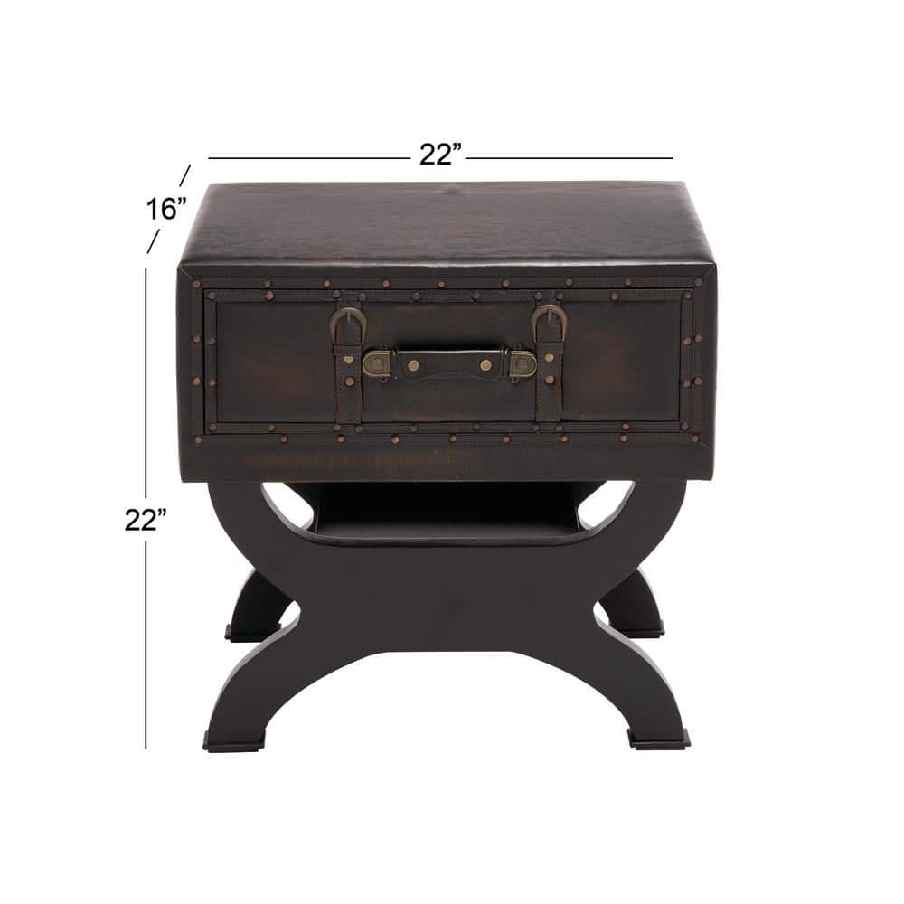 Vintage Brown Faux Leather Single Drawer Accent Table