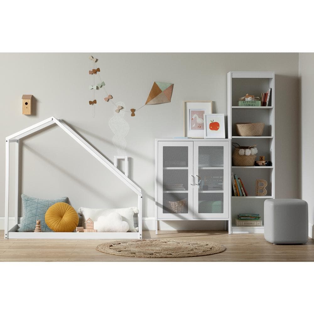 White Scandinavian Toddler Playhouse Bed Frame with Drawer
