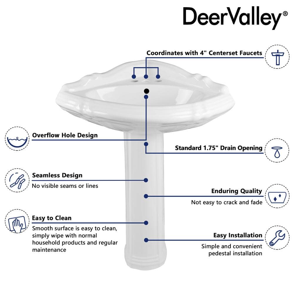 White Ceramic Triangular Corner Pedestal Bathroom Sink