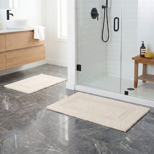 Ivory White 1 ft. 10 in. x 2 ft. 11 in. Cotton 2-Piece Bath Rug Set