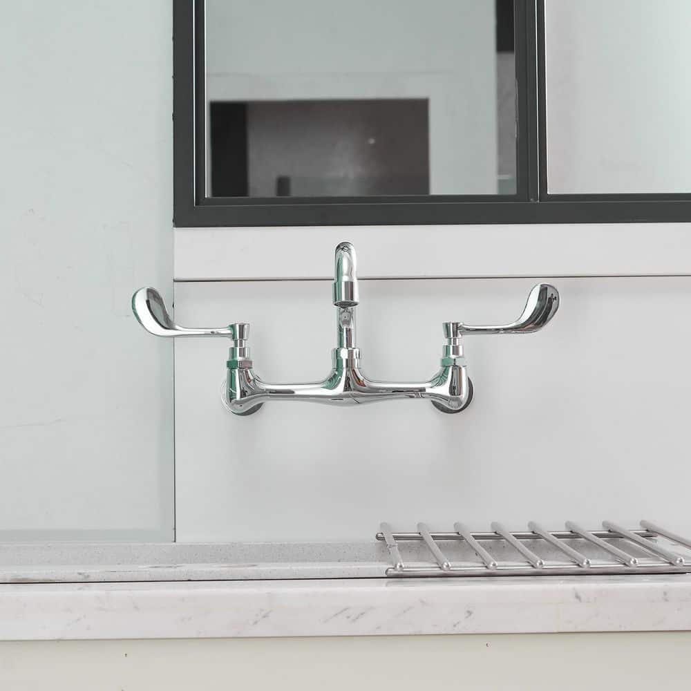 Polished Chrome Double Handle Wall Mount Kitchen Faucet