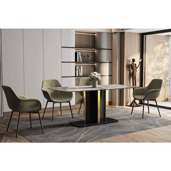 Leisuremod Sylva Modern 62 in. Rectangular Dining Table with Sintered Stone Top and Steel Pedestal Base in Deep Grey, Seats 8