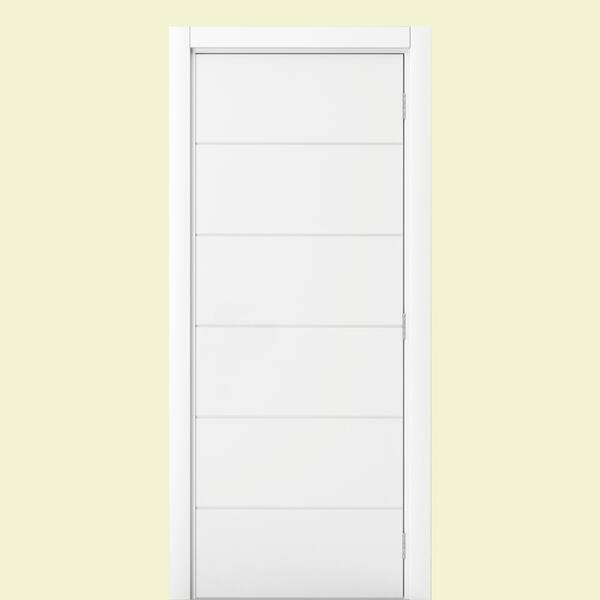 VERT 28 in. x 80 in. Modern 6-Panel 45/90 Left-Handed White Solid Core Wood Single Prehung Interior Door