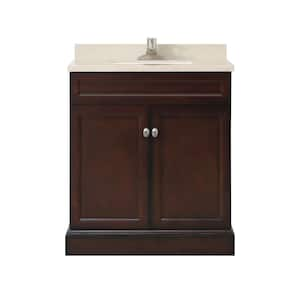 Teagen 30 in. W x 22 in. D x 34 in. H Single Sink Bath Vanity in Dark Espresso with Beige Engineered Stone Top