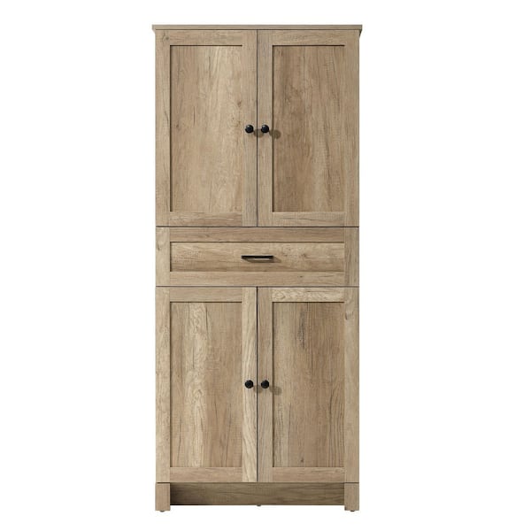 28 in. W x 18 in. D x 65 in. H Beige Freestanding Linen Cabinet in Natural Oak