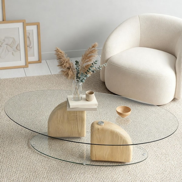 CHRISTOPHER KNIGHT HOME Oaklee 45.67 in. Natural Oval Glass Top