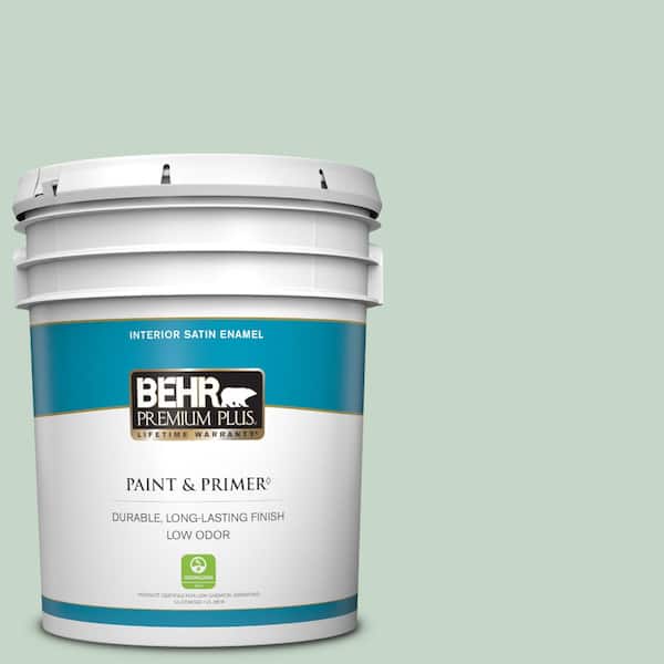 BEHR PREMIUM PLUS 5 gal. #S410-2 New Moss Satin Enamel Low Odor Interior Paint & Primer