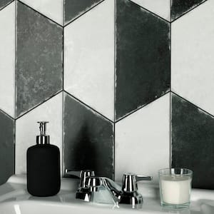 Trapez Hex Vintage Black White 11 in. x 13 in. Porcelain Floor and Wall Tile (10.76 sq. ft./Case)