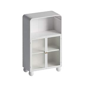 White Metal Pantry Organizer, Freestanding Display Storage Cabinet with Glass Door and Shelves