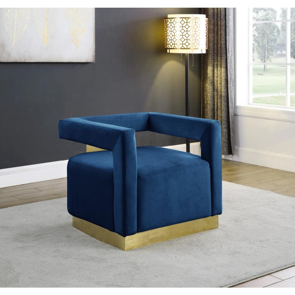 Luxurious Square Arm Blue Velvet Accent Chair