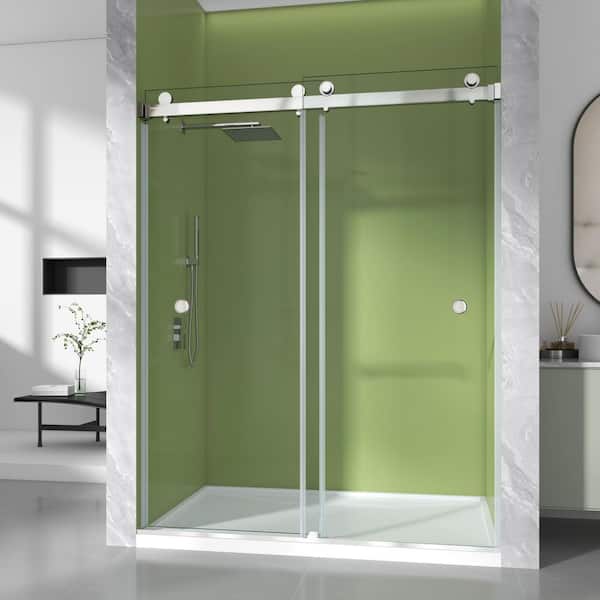56-61 in. W x 76 in. H Double Sliding Frameless Shower Door in Chrome with 3/8 in. Clear Tempered Glass, 2-Finger Pulls