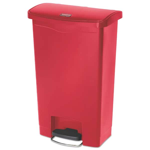 Rubbermaid Commercial Products Slim Jim 13 Gal. Red Resin Front Step Trash Can