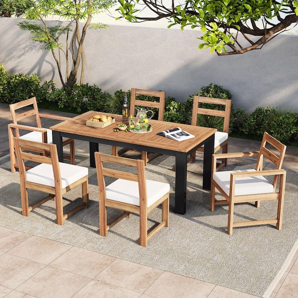 Harper Bright Designs Light Teak 7-Piece Acacia Wood Outdoor