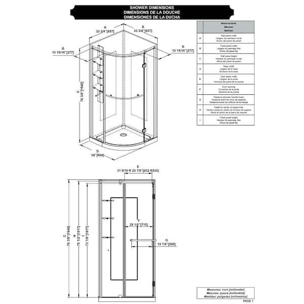 Glacier Bay Maia 36 in. x 79.50 in. Corner Drain Corner Shower Kit