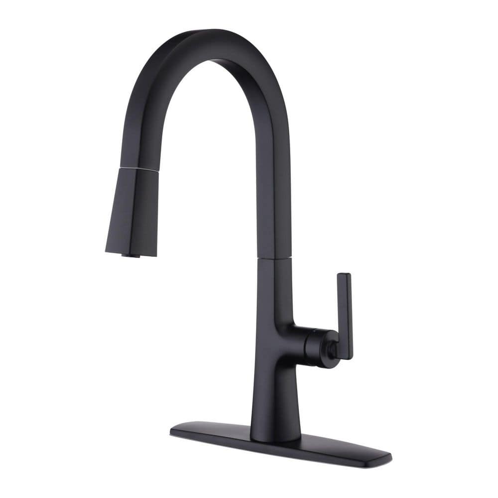 Matte Black Brass Single-Handle Pull-Down Kitchen Faucet