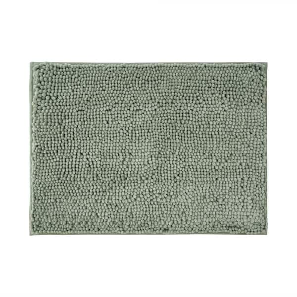 Plush Shag Chenille Sage Green 17 in. x 24 in. Bath Rug