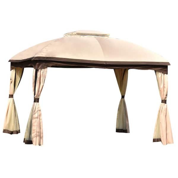 URTR 11.8 ft. x 9.8 ft. Patio Outdoor Gazebo, Double Roof Canopy Sun Shelter Garden Backyard Gazebo with Mosquito Netting