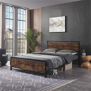 Bed Frame Full Size Metal Platform Bed Frame with Wooden Headboard and Footboard,Large Under Bed Storage