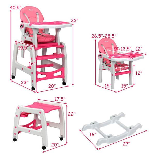 Costway 3 in 1 Baby High Chair with Lockable Universal Wheels Pink